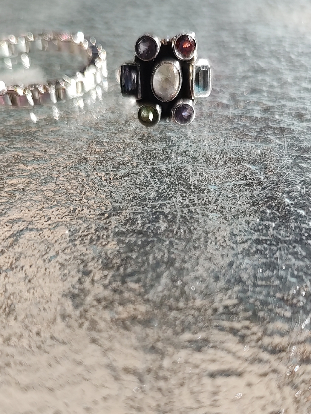 Multi-Stone Sterling Statement Ring - Iridescent Gem Accents